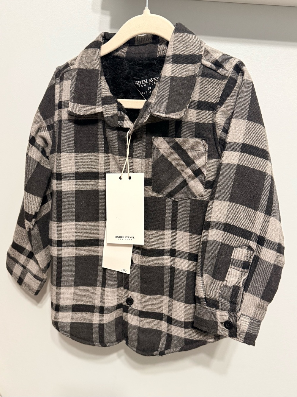 Kids Black & Cream Plaid Button-Up Shirt Jacket